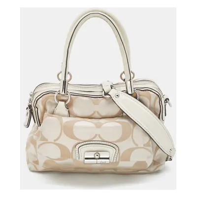 Coach Beige Signature Canvas and Leather Buckle Satchel