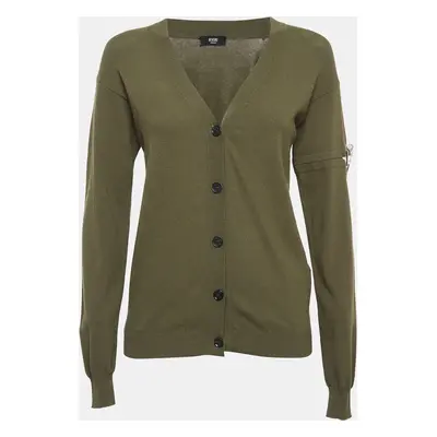 Versus Versace Green Jersey Pin Detailed Cardigan