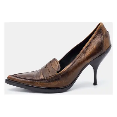 Miu Miu Metallic Brown Leather Pointed Toe Loafer Pumps Size 36.5