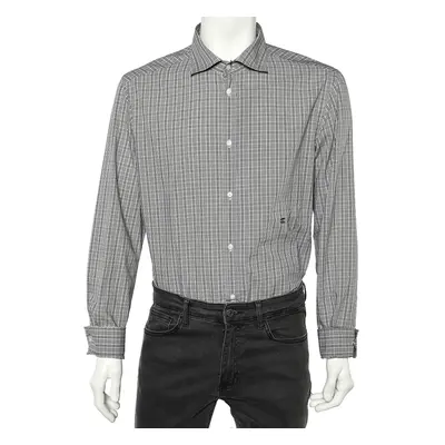 Just Cavalli Grey Checkered Cotton Button Front Shirt 3XL