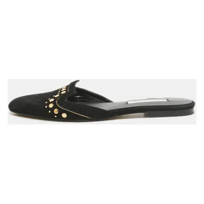 Oscar de la Renta Black Suede Studded Flat Mules Size