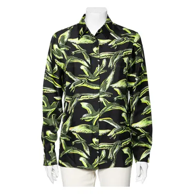 Emilio Pucci Black & Green Bird Printed Silk Shirt