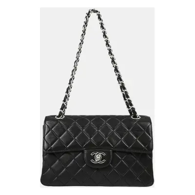 Chanel Black Lambskin Double Sided Stainless Steel Flap Shoulder Bag