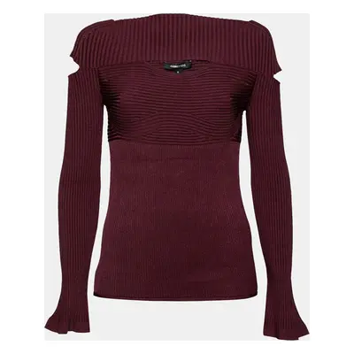 Cushnie et Ochs Burgundy Rib Knit Cut-Out Detail Sweater