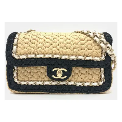 Chanel Beige/Black Raffia Flap Bag