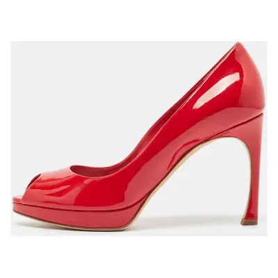 Dior Red Patent Leather Peep Toe Platform Pumps Size