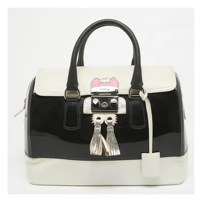 Furla Black/White Leather and Rubber Candy Flap Satchel