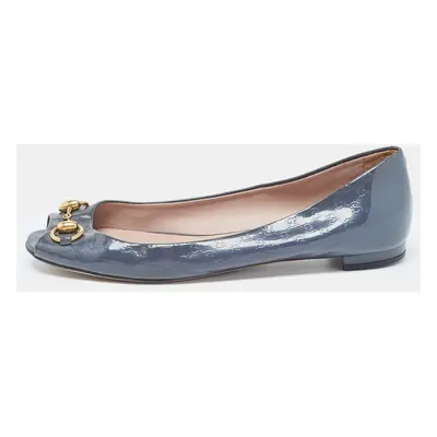 Gucci Grey Patent Microguccissima Horsebit Ballet Flats Size 39.5