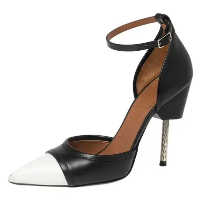 Givenchy Black/White Leather Screw Heel Ankle-Strap Pumps Size