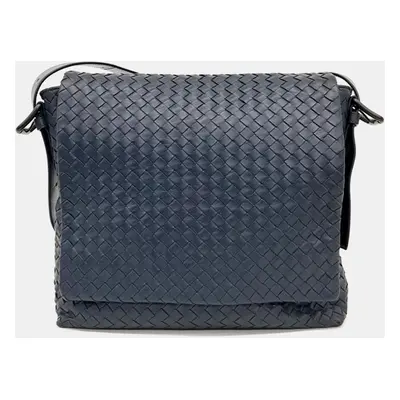 Bottega Veneta Navy Blue Leather Mesh Crossbody Bag