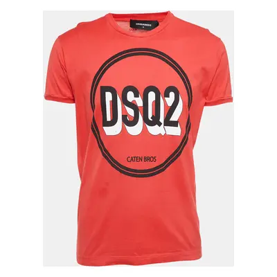 Dsquared2 Red Logo Print Cotton Half Sleeve T-Shirt