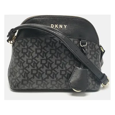 Dkny Black Monogram Coated Canvas and Leather Dome Crossbody Bag