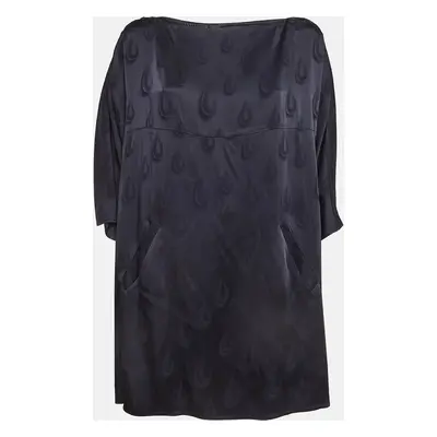 Kenzo Navy Blue Patterned Satin Loose Fit Mini Dress