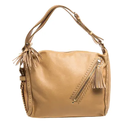 Jimmy Choo Beige Leather Lily Tassel Hobo