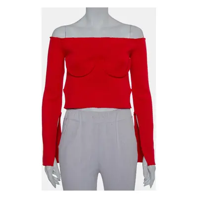 Orseund Iris Red Knit Off Shoulder Crop Top