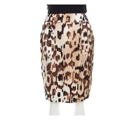 Escada Brown Abstract Camouflage Printed Silk Satin Skirt