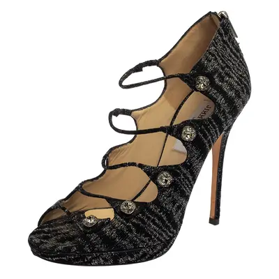 Jimmy Choo Black Tweed Strappy Sandals Size