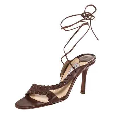 Jimmy Choo Brown Leather Corset Ankle Wrap Sandals Size