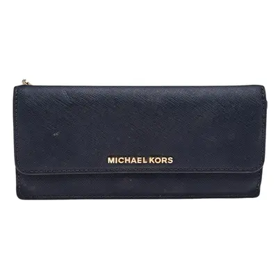 Michael Kors Navy Blue Saffiano Leather Jet Set Travel Flat Wallet