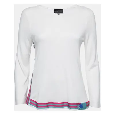 Emporio Armani White Knit Contrast Detail Top