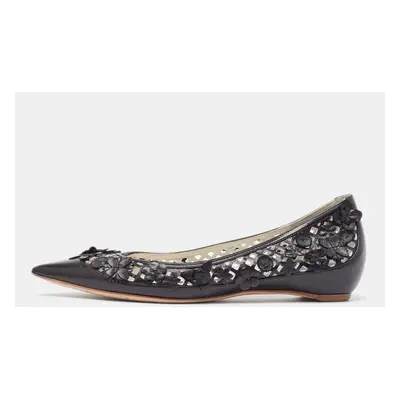 Dior Black Leather Cut Out Floral Applique Ballet Flats Size