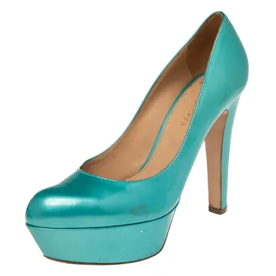 Sergio Rossi Blue Patent Leather Platform Pumps Size 36.5