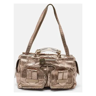 Chloe Metallic Rose Gold Python Large Saskia Satchel