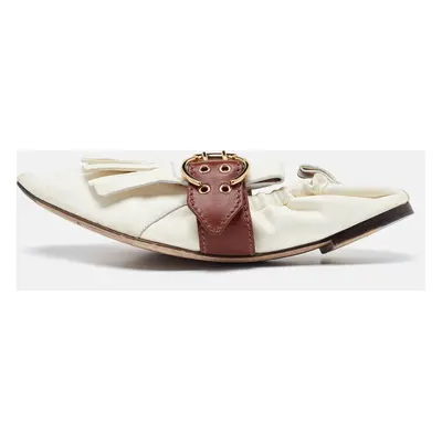 Chloe White/Brown Leather Fringe Ballet Flats Size