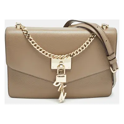 DKNY Dark Beige Leather Elissa Flap Shoulder Bag