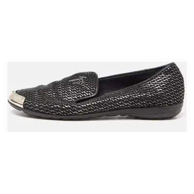 Giuseppe Zanotti Black Glitter Leather Slip On Smoking Slippers Size 37.5