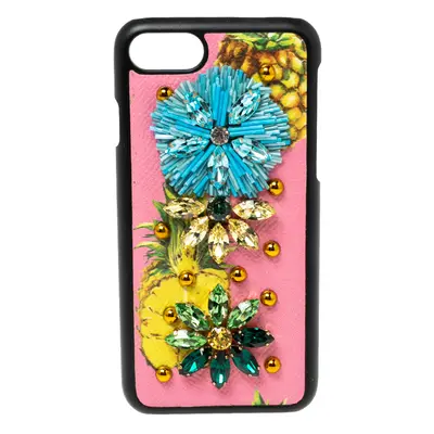 Dolce & Gabbana Multicolor Leather Pineapple Crystal Embellished iPhone Cover