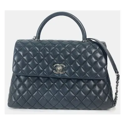 Chanel Black Leather Coco Handle Top Handle Bag