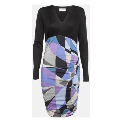 Emilio Pucci Multicolor Print Wool Blend Knit Ruched Dress