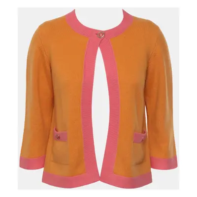 Chanel Orange/Pink Contrast Trimmed Knit Cardigan