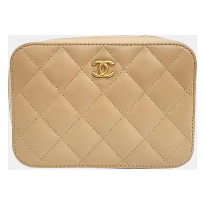 Chanel Beige Lambskin Leather Mini Pearl Crush Camera Bag