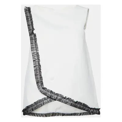 Balenciaga Off-White Crepe Contrast Lace Trim Top