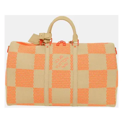 Louis Vuitton Orange Damier Woven Raffia Bandouliere Keepall Duffel Bags