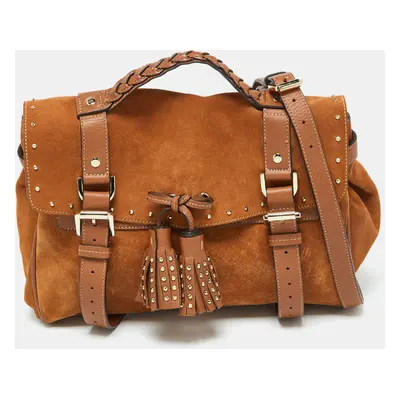 Mulberry Brown Nubuck and Leather Studded Tassel Alexa Satchel