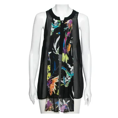 Just Cavalli Black Crepe Pleated Front Tie Detail Sleeveless Top