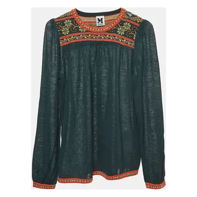 M Missoni Green Patterned Knit Puff Sleeves Top