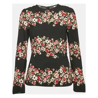 Dolce & Gabbana Black Floral Print Crepe Long Sleeve Blouse