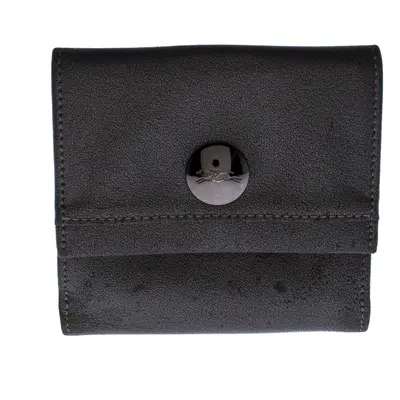 Longchamp Metallic Grey Leather Flap Button Compact Wallet