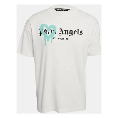 Palm Angels White Heart Spray Paint Logo Print Jersey T-Shirt