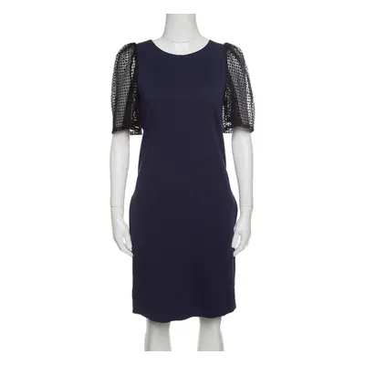 See by Chloe Navy Blue Jersey Contrast Lace Sleeve Dress