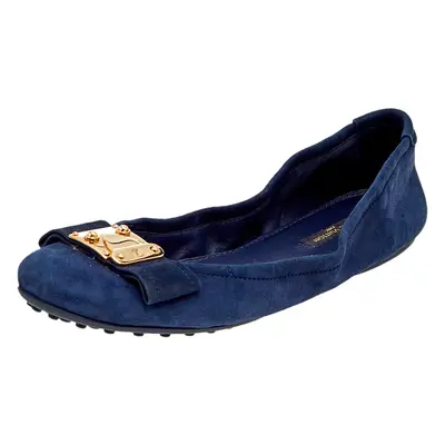 Louis Vuitton Navy Blue Suede Scrunch Ballet Flats Size 38.5