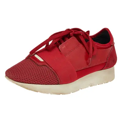 Balenciaga Red Mesh,Leather and Suede Race Runner Low Top Sneakers Size