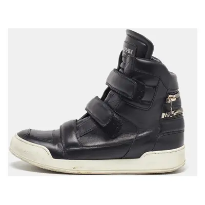 Balmain Black Leather Zip High Top Sneakers Size