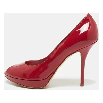 Dior Red Patent Leather Miss Dior Peep Toe Pumps Size