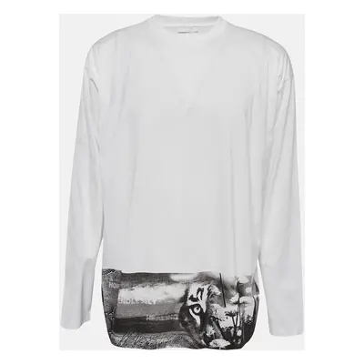 Prada White Graphic Print Cotton Knit Long Sleeve T-Shirt