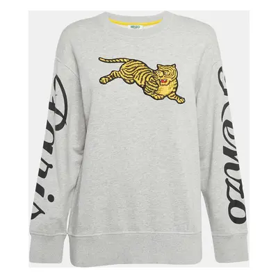 Kenzo Grey Tiger Applique Cotton Sweatshirt